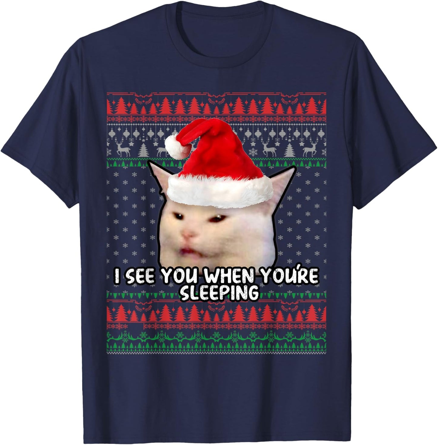Women Yelling at Smudge the Cat Christmas T-Shirt - T-Shirt | Navy
