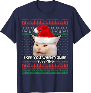 Women Yelling at Smudge the Cat Christmas T-Shirt - T-Shirt | Navy