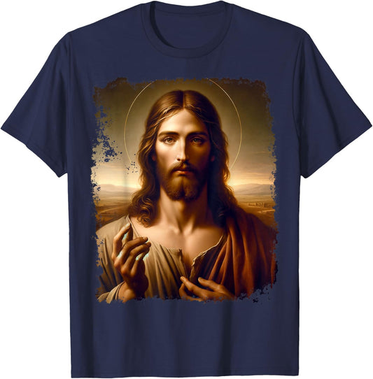 Renaissance Jesus Christ Spiritual Leader Portrait Art T-Shirt - T-Shirt | Navy