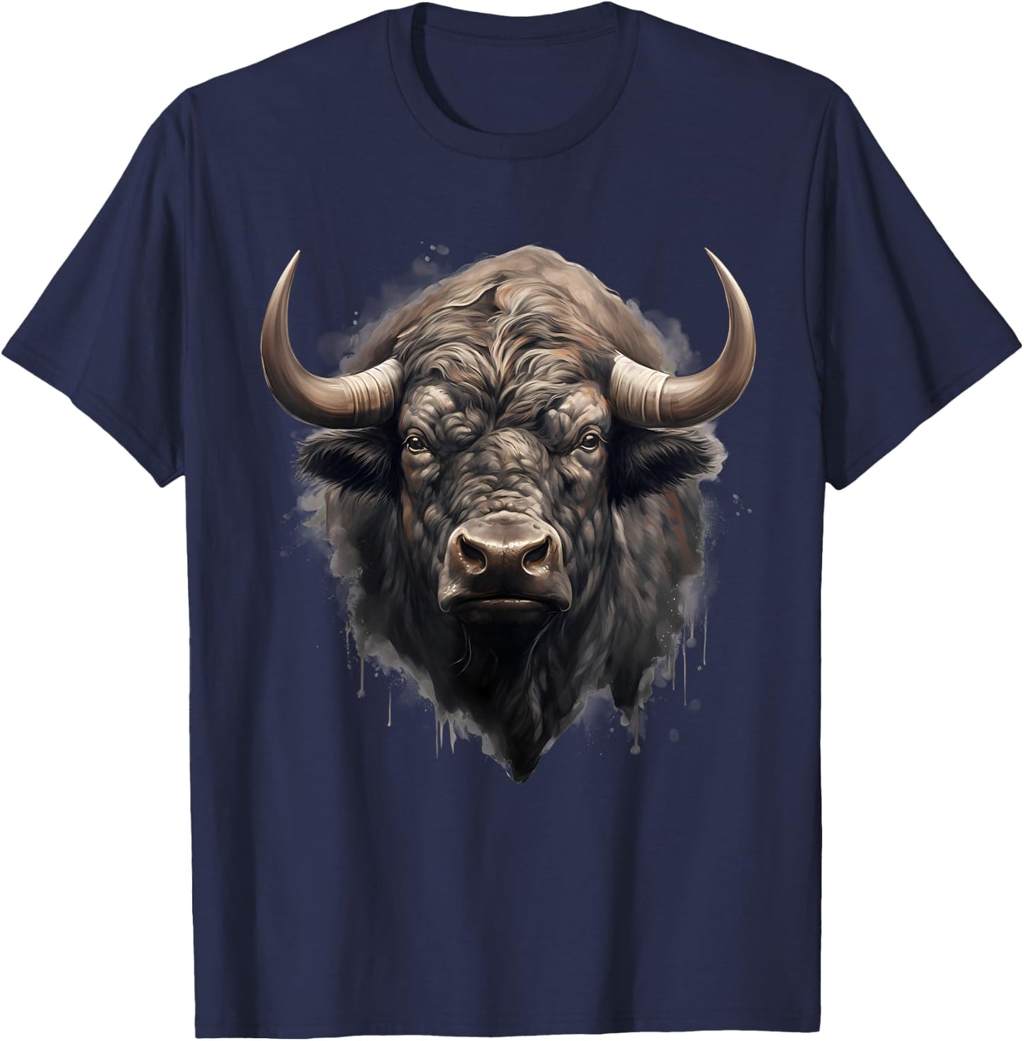 Buffalo Nature Drawing Bison Animal Print Portrait Artwork T-Shirt - T-Shirt | Navy