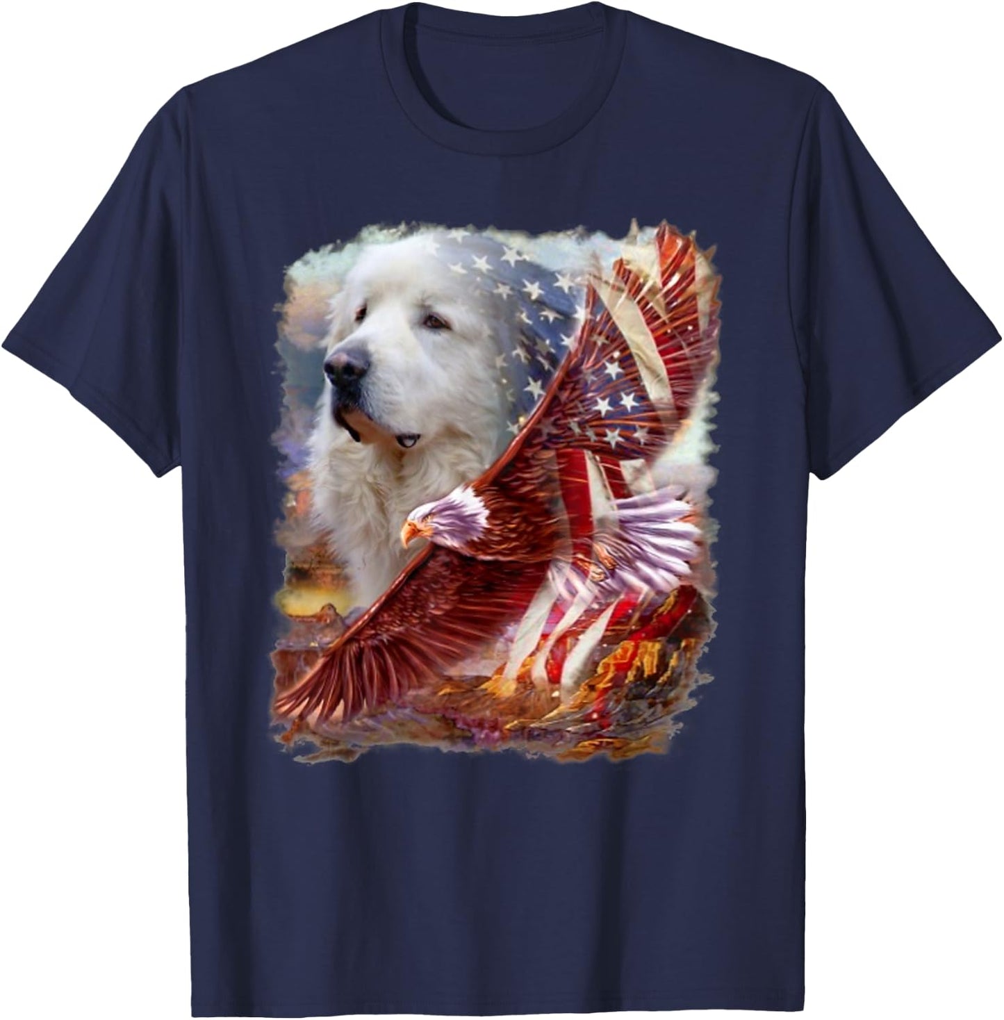 Great Pyrenees Dog Eagle American Flag 4th July Independence Men T-Shirt - T-Shirt | Navy