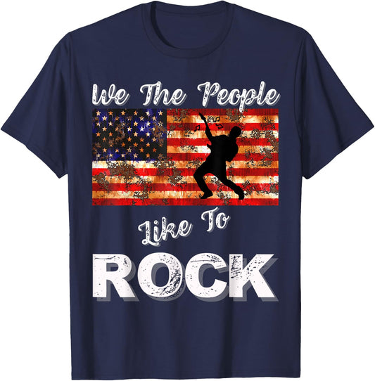 We The People Like to Rock American Flag 4th July Music T-Shirt - T-Shirt | Navy