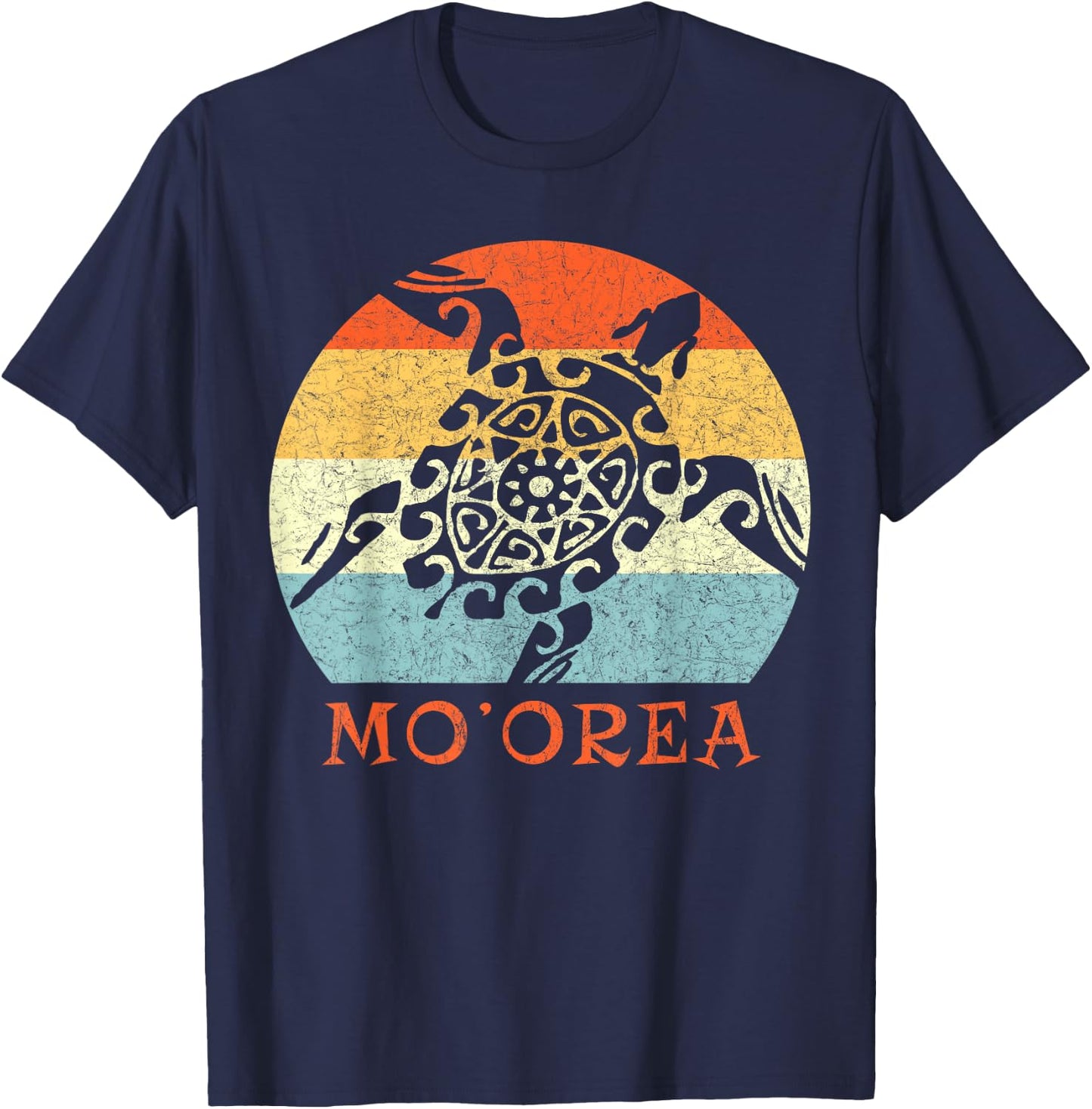 Mo'orea South Pacific Vintage Retro Turtle Vacation T-Shirt - T-Shirt | Navy
