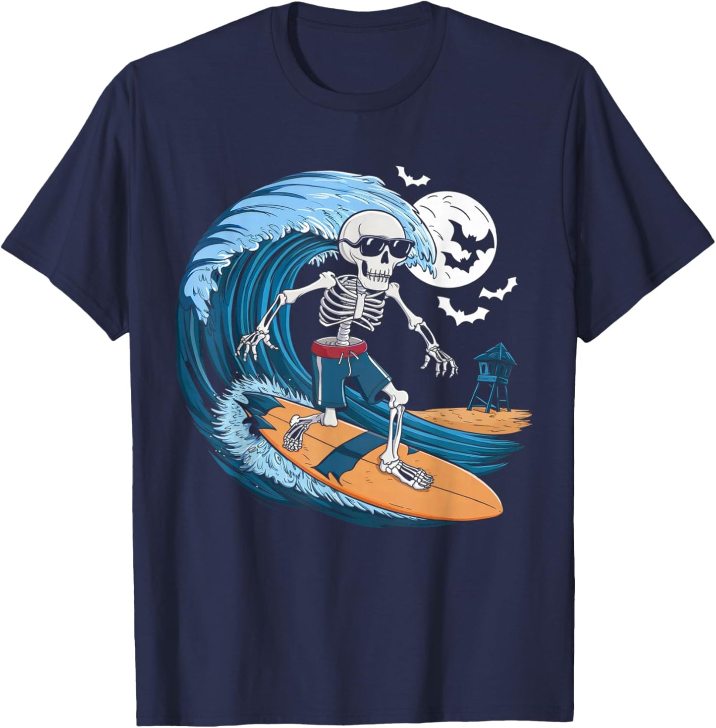 Halloween Surfing Skeleton Shirt Surfer Hawaiian Surf Hawaii T-Shirt - T-Shirt | Navy