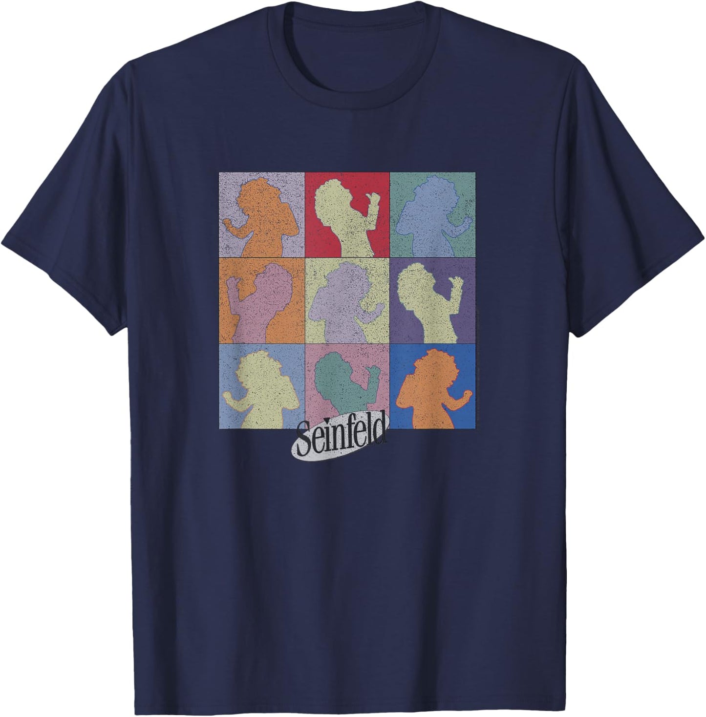 Seinfeld Elaine Dancing Colored Silhouette Box Up T-Shirt - T-Shirt | Navy