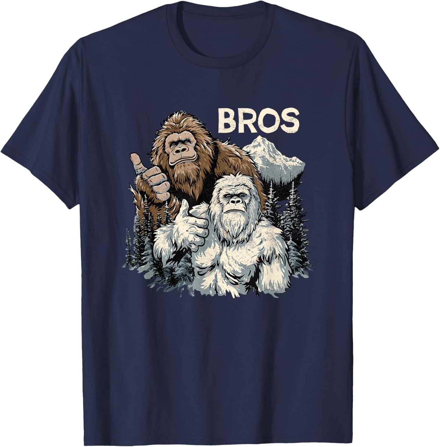 Funny Bros Bigfoot and Yeti Brothers Sasquatch Awesome Cool T-Shirt - T-Shirt | Navy
