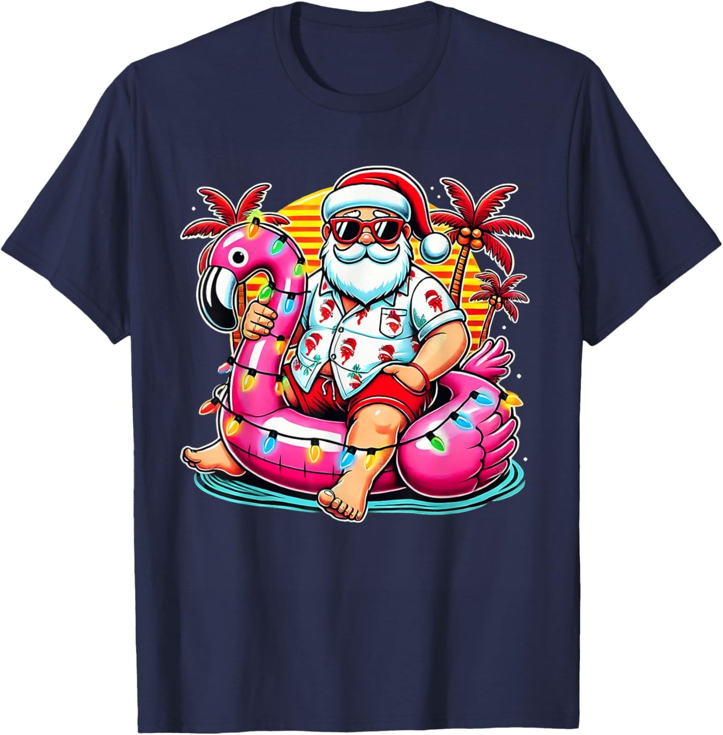 Christmas in July Shirt Santa Flamingo Float Summer Xmas T-Shirt - T-Shirt | Navy
