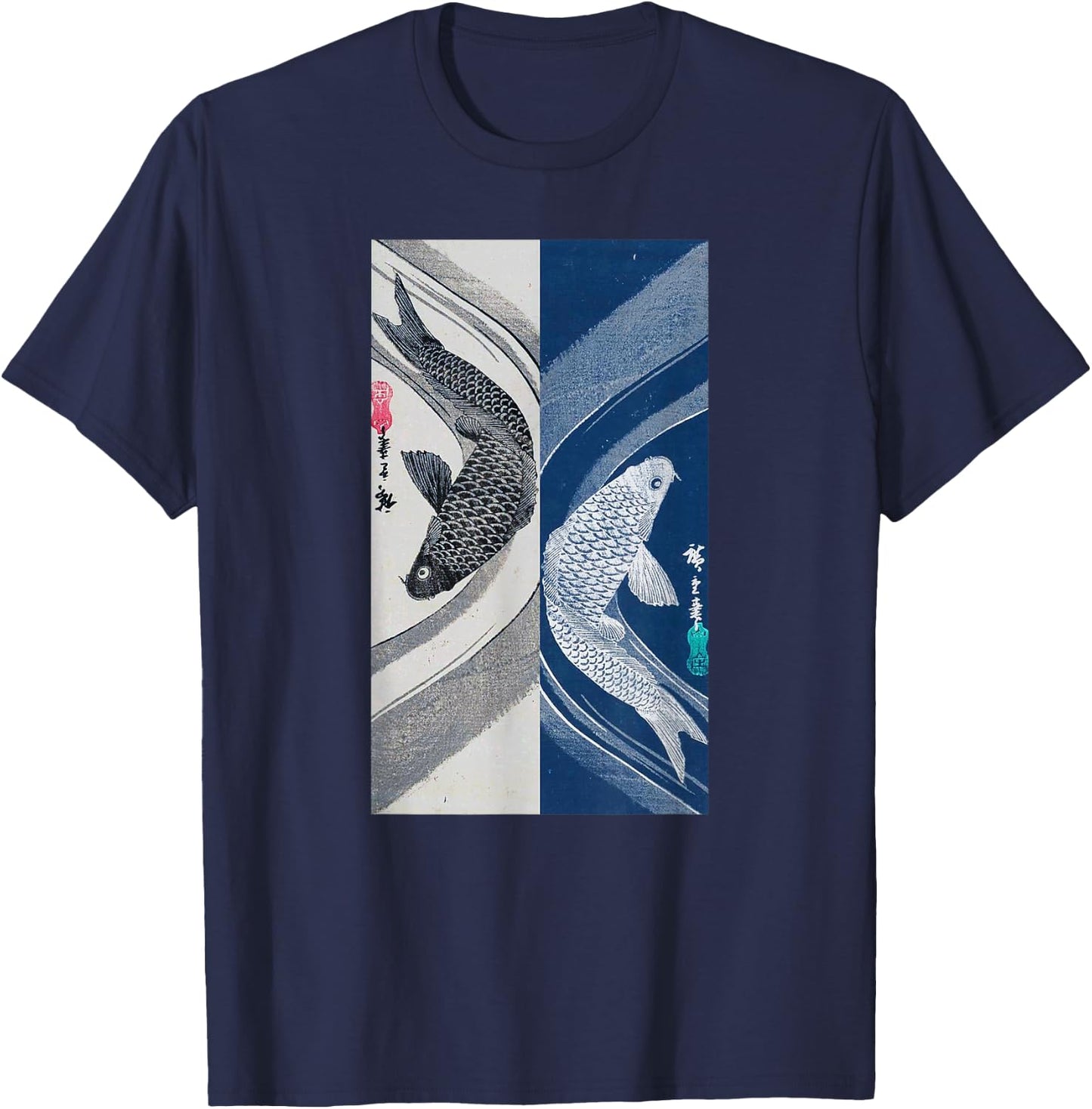 Japanese Art Fish Graphic Design 2 T-Shirt - T-Shirt | Navy