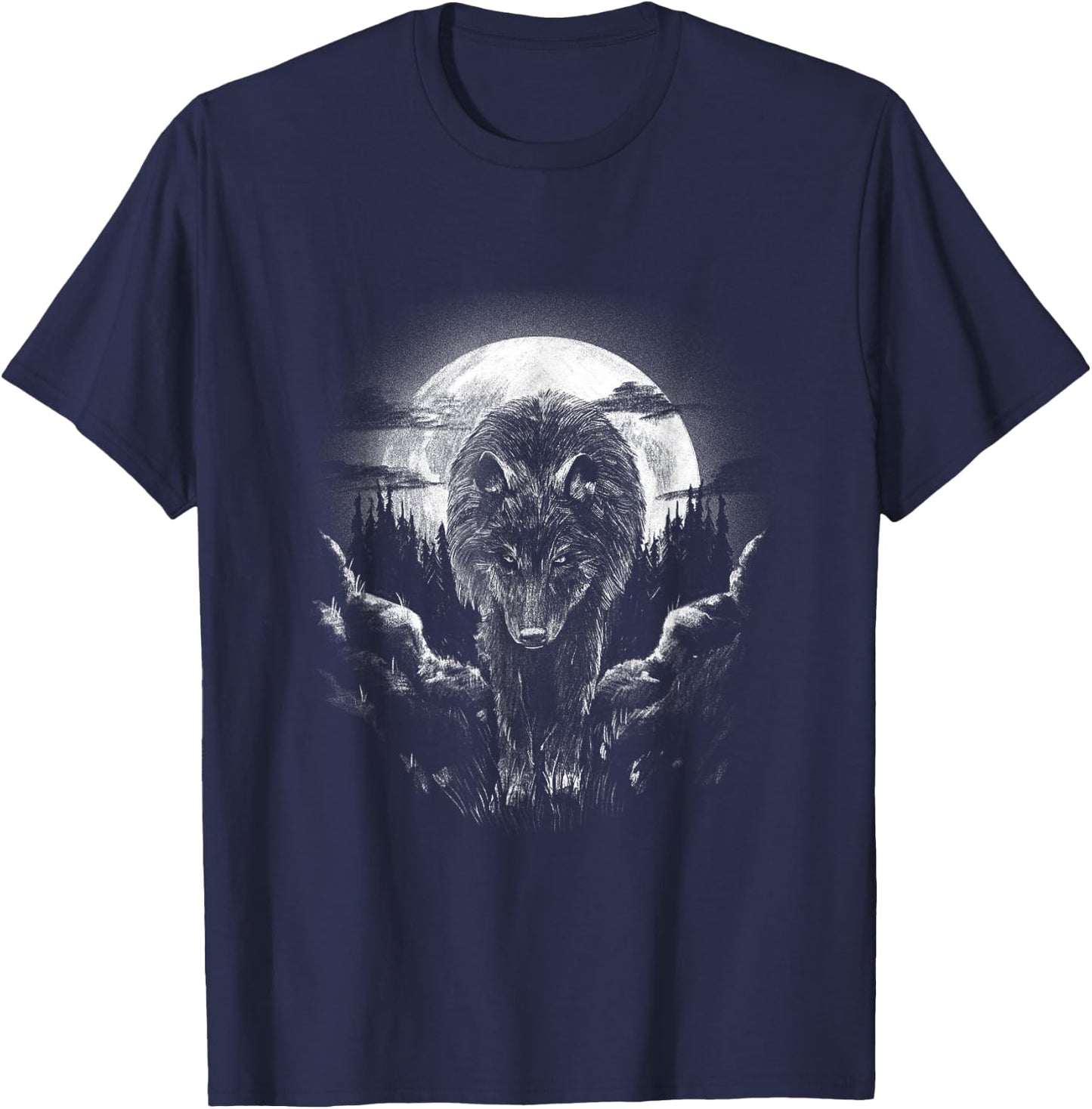 Mysterious World Beauty Wild Lone Nature Lovers Forest Wolf T-Shirt - T-Shirt | Navy