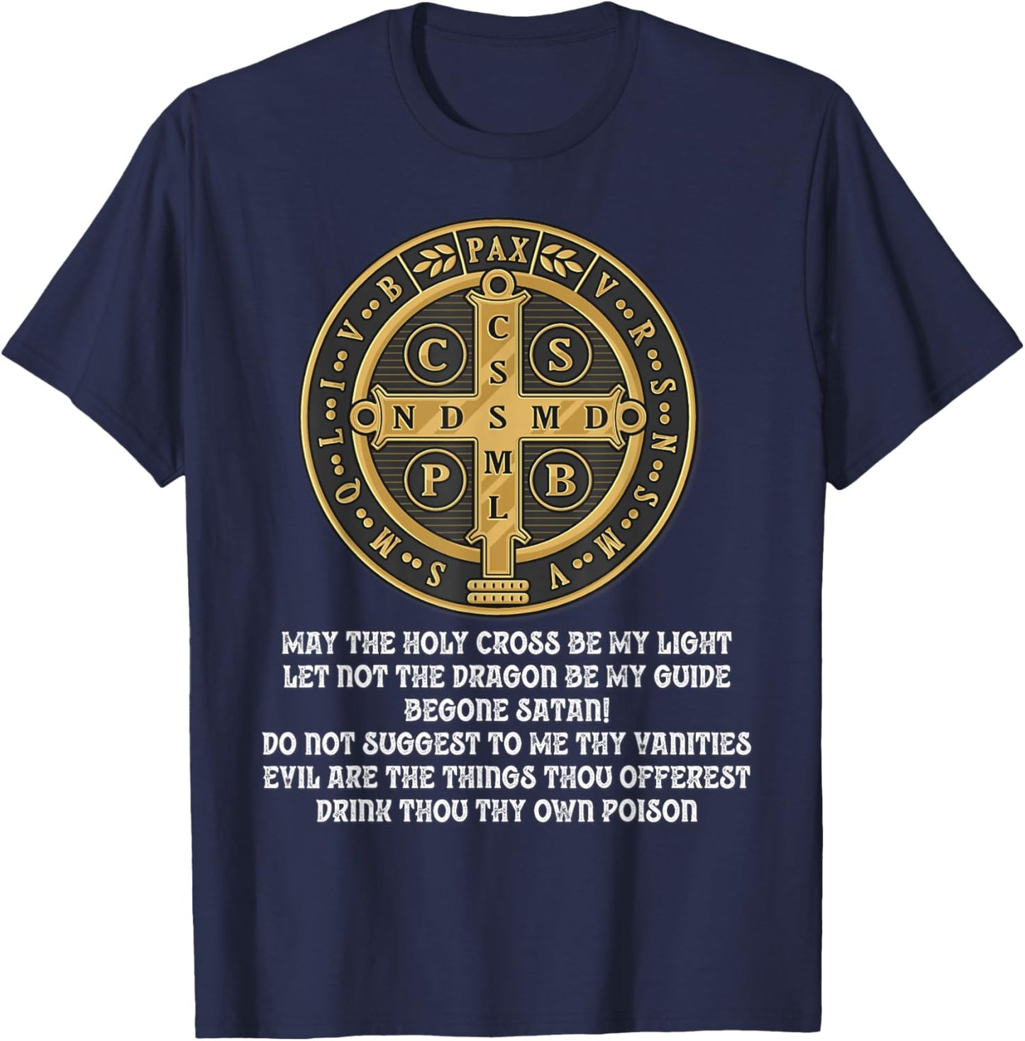 Saint Benedict Medal Traditional Latin Catholic T-Shirt - T-Shirt | Navy