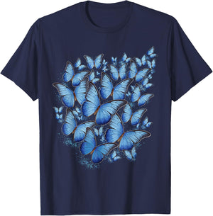 Blue Butterfly Art Garden Butterflies T-Shirt - T-Shirt | Navy