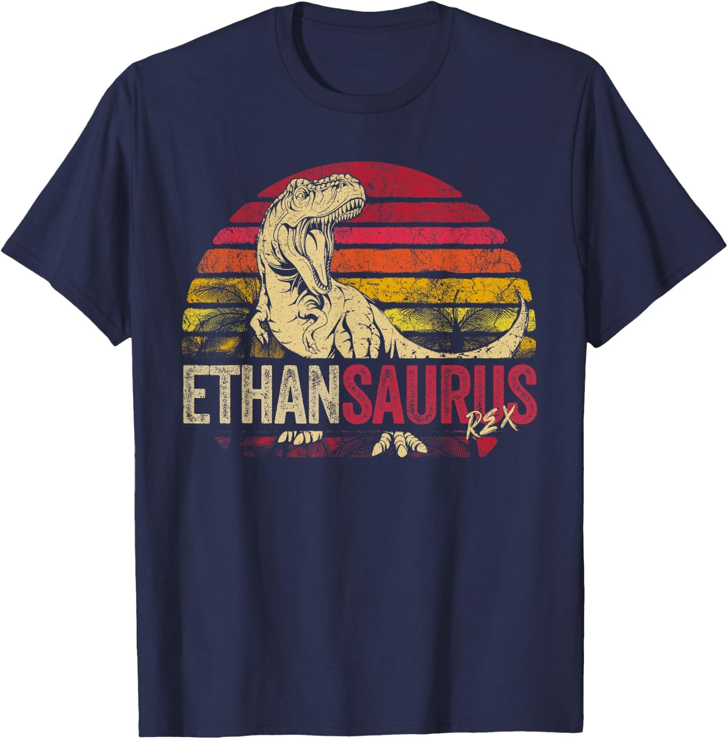 Ethan Saurus Funny Personalized Dinosaur T Rex Boys Name T-Shirt - T-Shirt | Navy