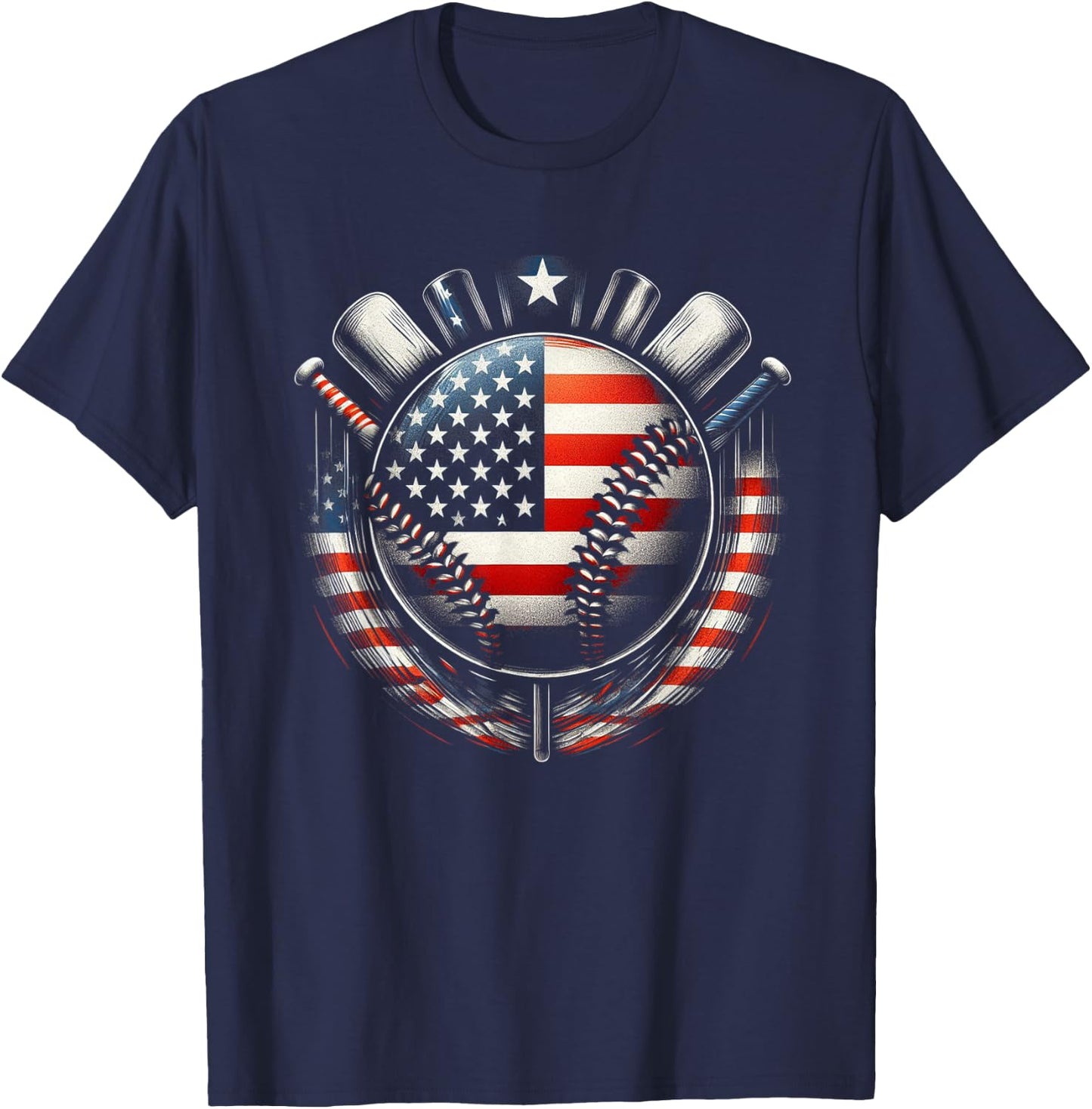 Baseball 4th Of July Men USA American Flag Boys Patriotic T-Shirt - T-Shirt | Navy