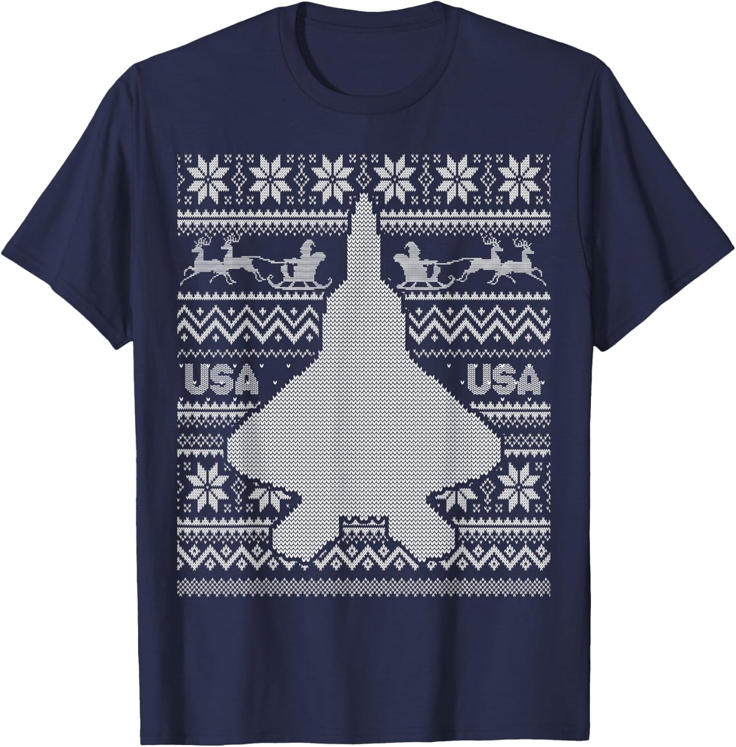 F 22 Raptor Ugly Christmas Sweater Style T-Shirt - T-Shirt | Navy