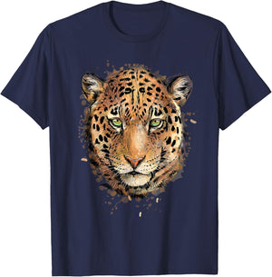 Leopard Cheetah Jaguar Head Watercolor Animal Gift T-Shirt - T-Shirt | Navy