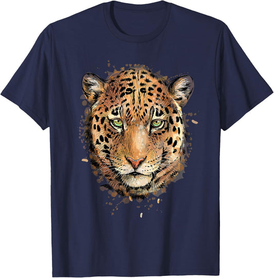 Leopard Cheetah Jaguar Head Watercolor Animal Gift T-Shirt - T-Shirt | Navy