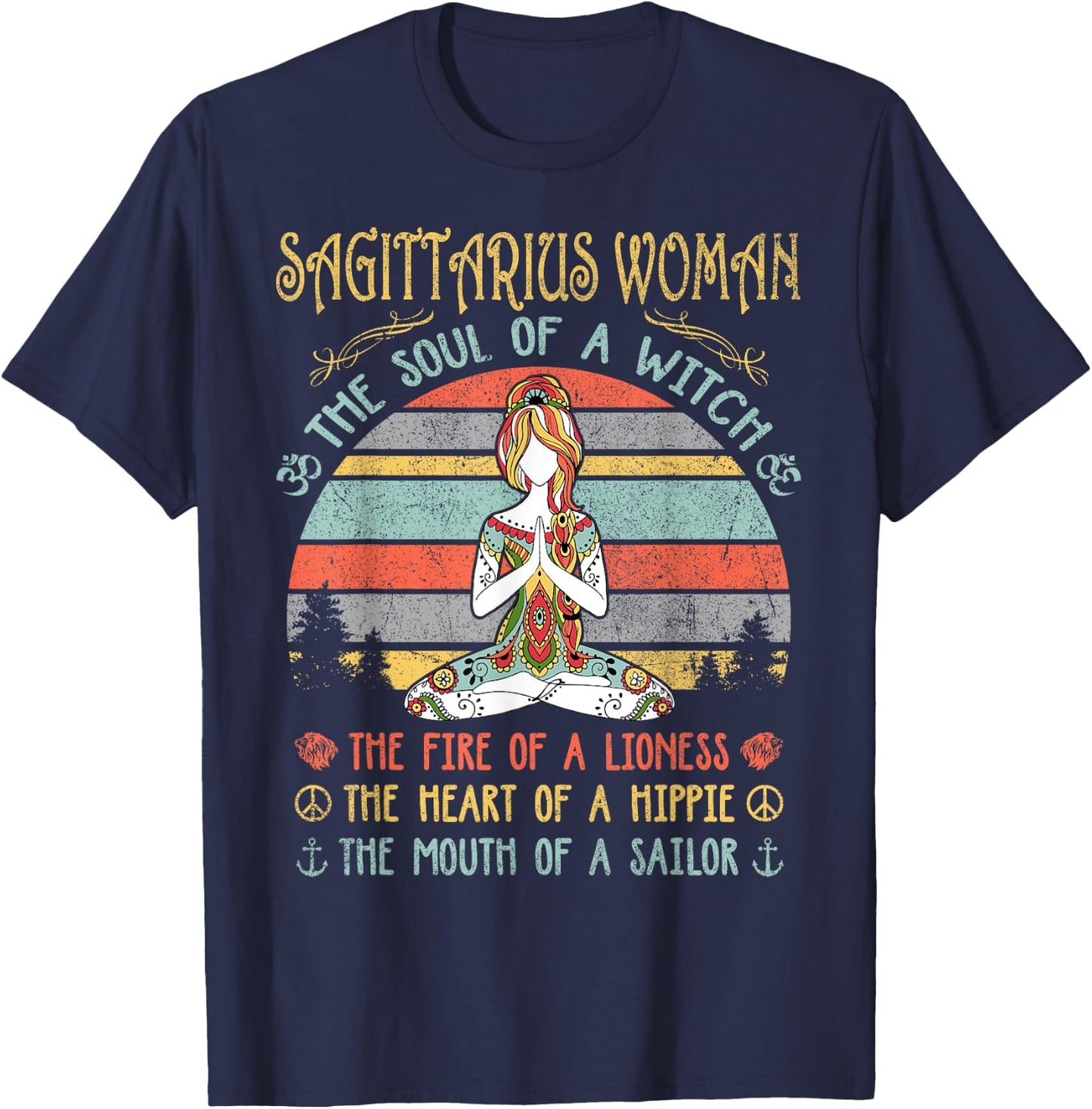Sagittarius Woman The Soul Of A Witch Vintage Birthday T-Shirt - T-Shirt | Navy