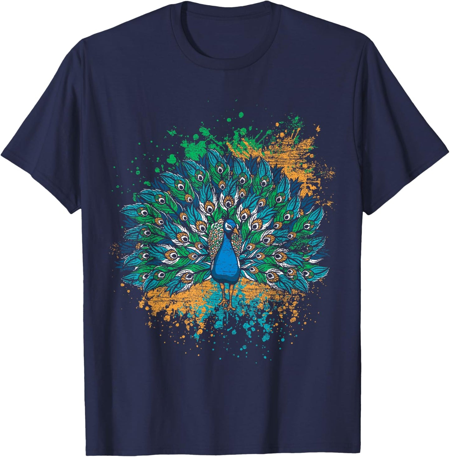 Decorative Colorful Tail Peacock T-Shirt - T-Shirt | Navy