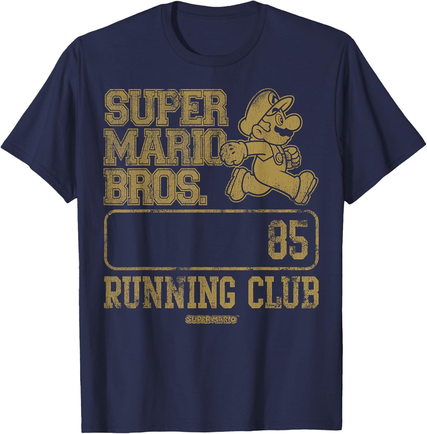 Super Mario Bros Running Club '85 Vintage Mario Collegiate T-Shirt - T-Shirt | Navy