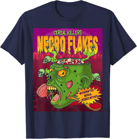 Necro Flakes Zombie Cereal Killers VooDoo Witch Doctor T-Shirt - T-Shirt | Navy