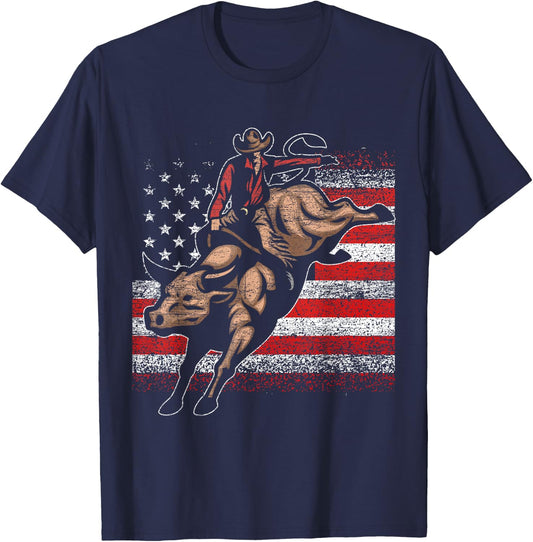 USA Bull Rider Cowboy T-Shirt - T-Shirt | Navy
