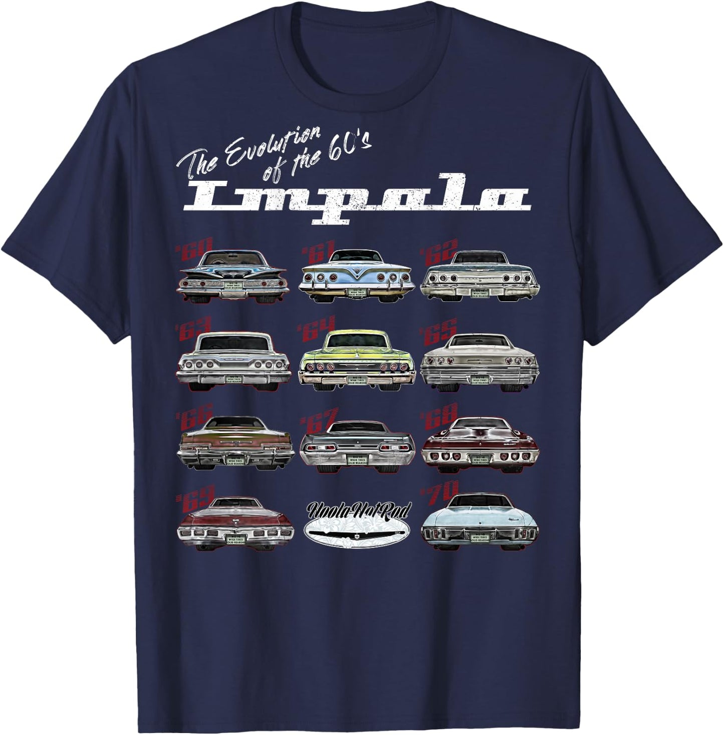 Evolution of the 60s Impala 1960 Hot Rod Muscle Car mashup T-Shirt - T-Shirt | Navy