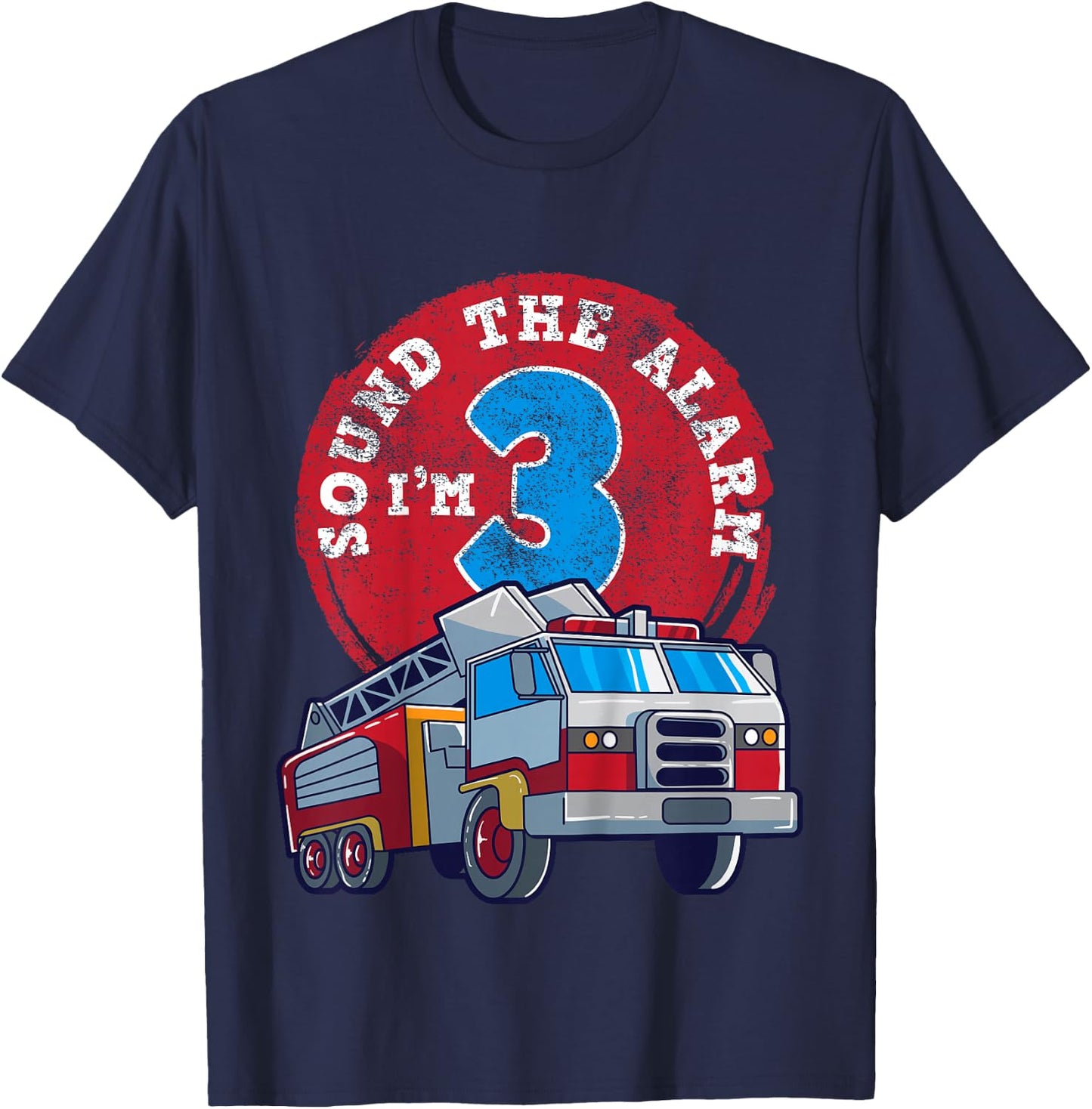 3rd Birthday Three Years Old Firetruck Firefighter Gift T-Shirt - T-Shirt | Navy