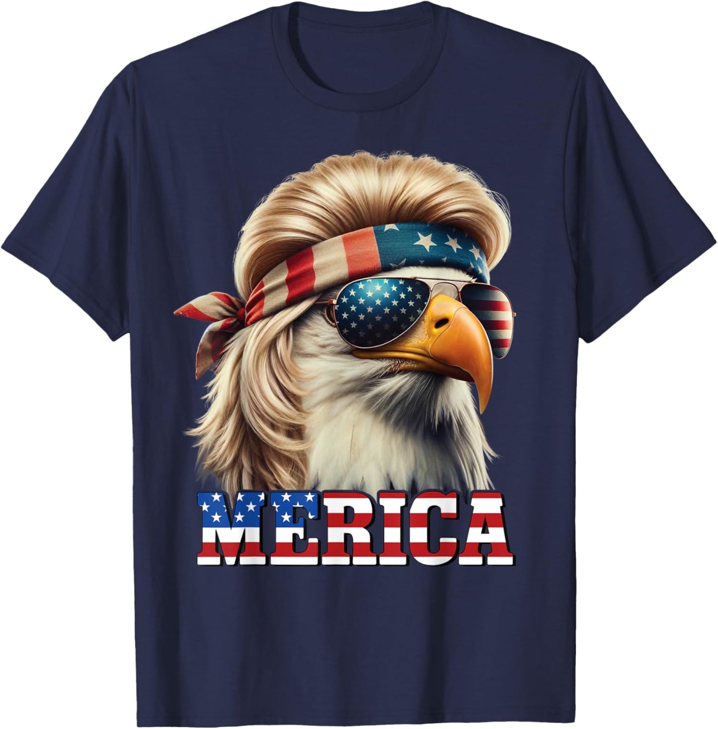 Funny Eagle Merica 4th July Blonde Wig Mullet Man T-Shirt - T-Shirt | Navy