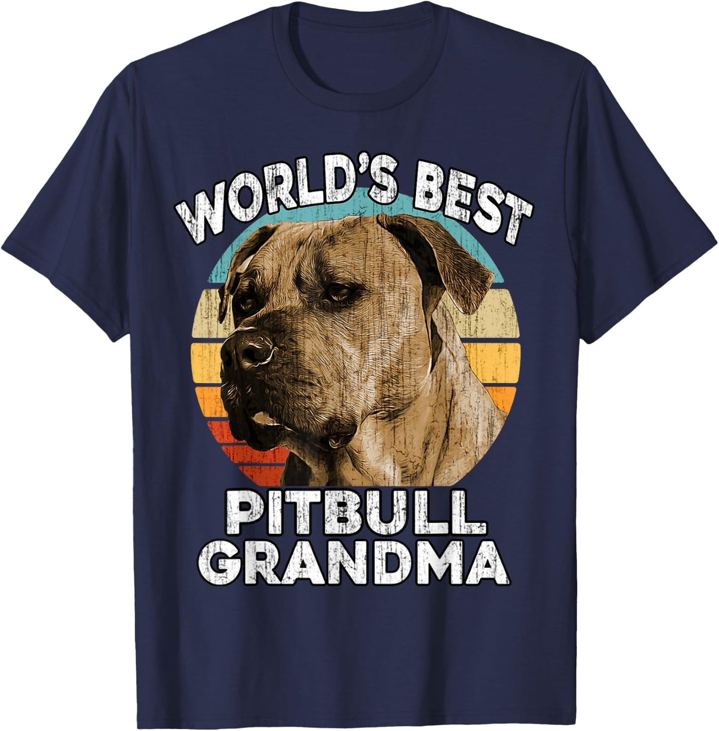 Pit bull Grandma Funny Worlds Best PitBull Grandma Vintage T-Shirt - T-Shirt | Navy