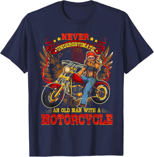 Biker Never Underestimate An Old Man Motorcycle Motocross T-Shirt - T-Shirt | Navy