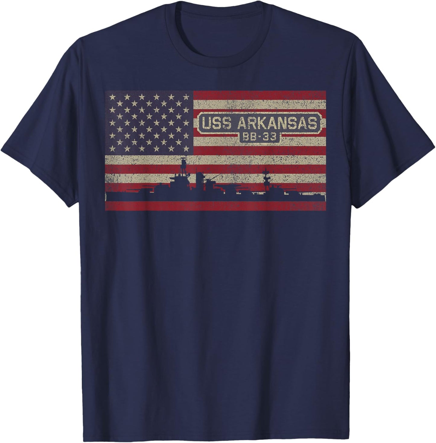 USS Arkansas BB-33 WW1 WW2 Battleship USA American Flag T-Shirt - T-Shirt | Navy