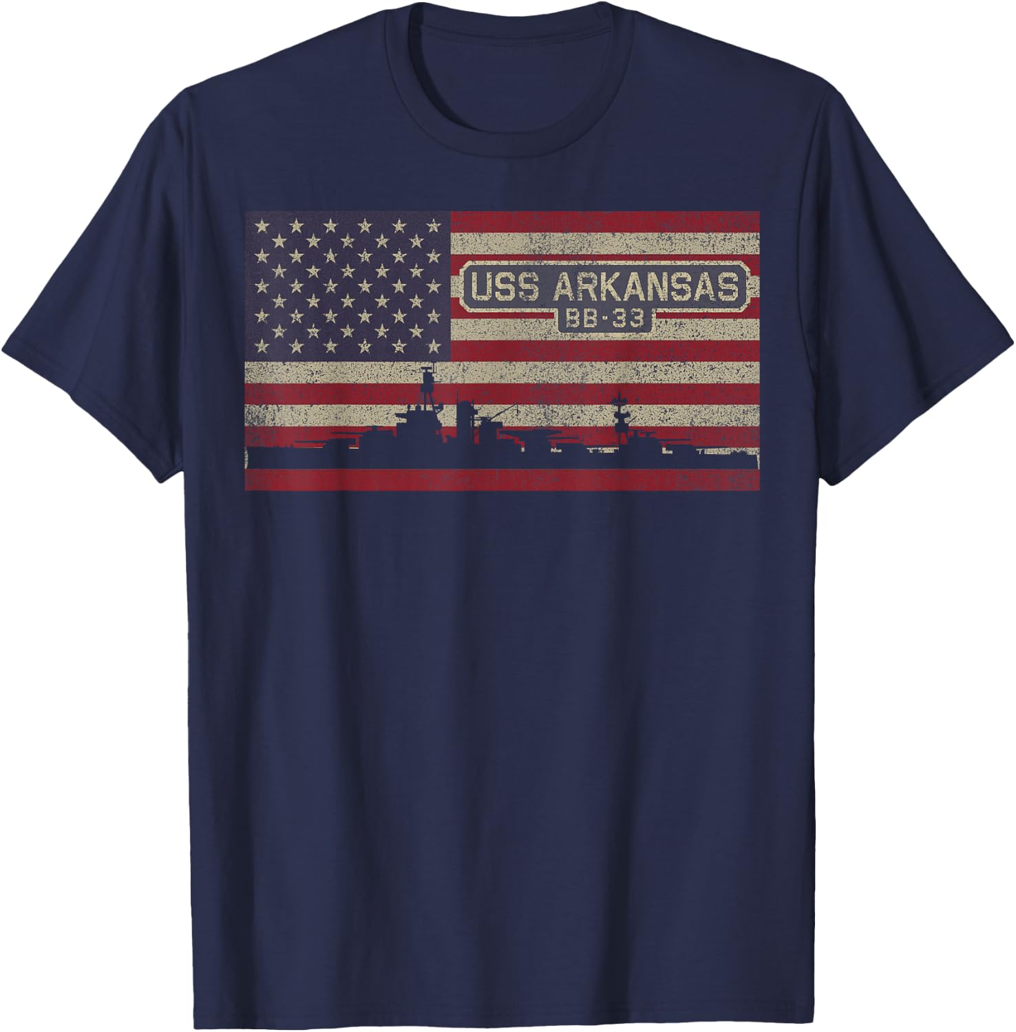 USS Arkansas BB-33 WW1 WW2 Battleship USA American Flag T-Shirt - T-Shirt | Navy