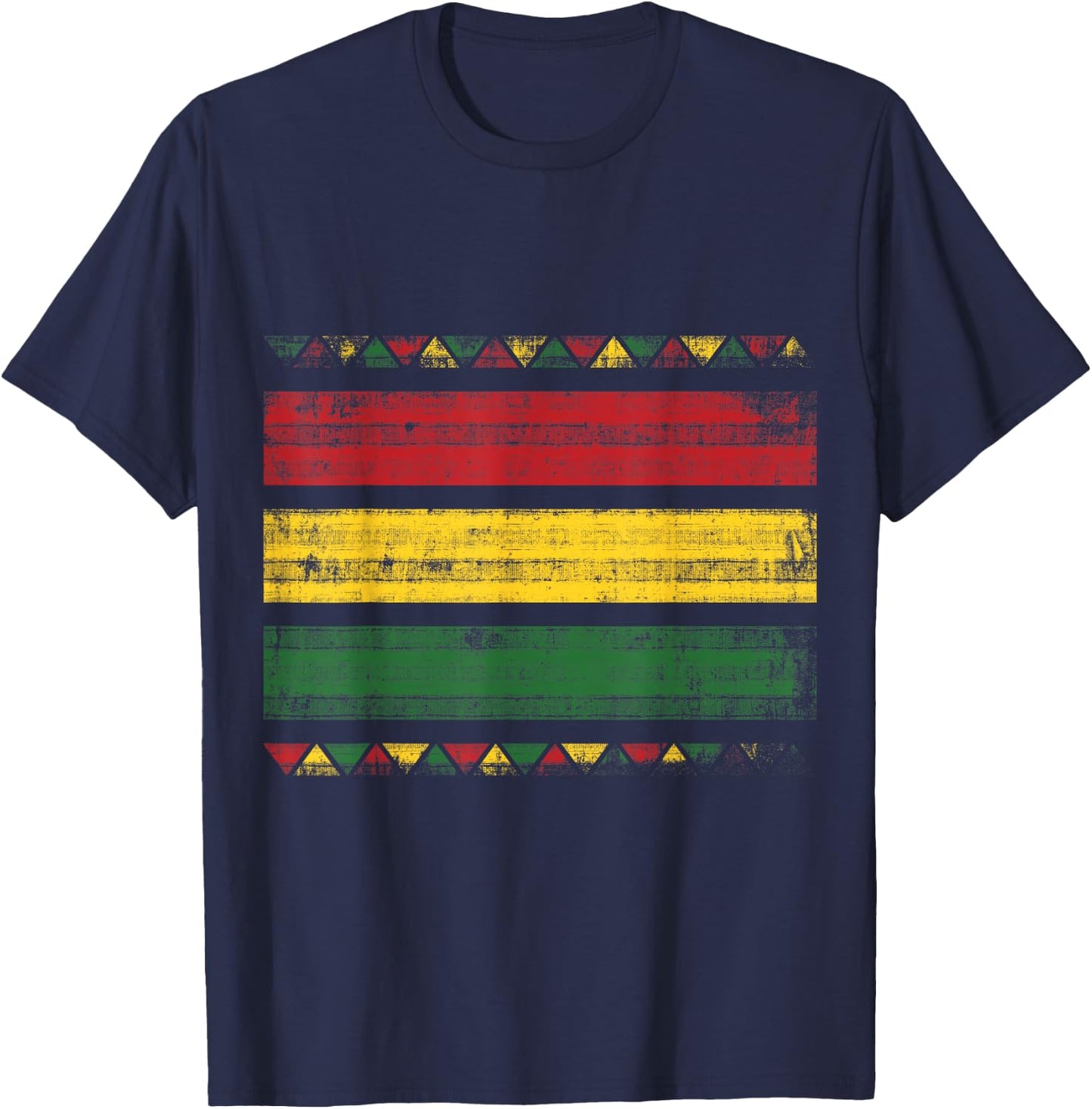 African Colors Red Green and Yellow Distressed T-Shirt - T-Shirt | Navy
