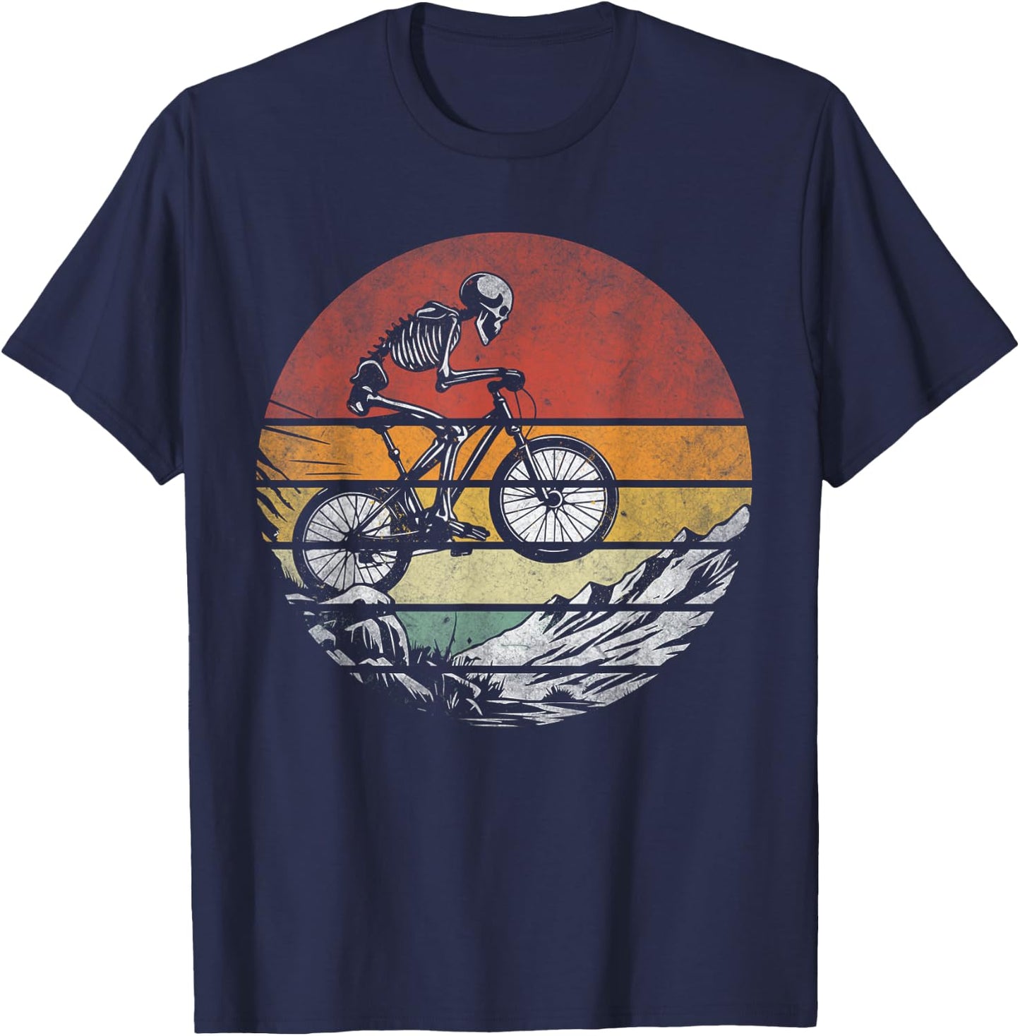Skeleton Riding Bicycle Vintage Mountain Biking Skeleton T-Shirt - T-Shirt | Navy