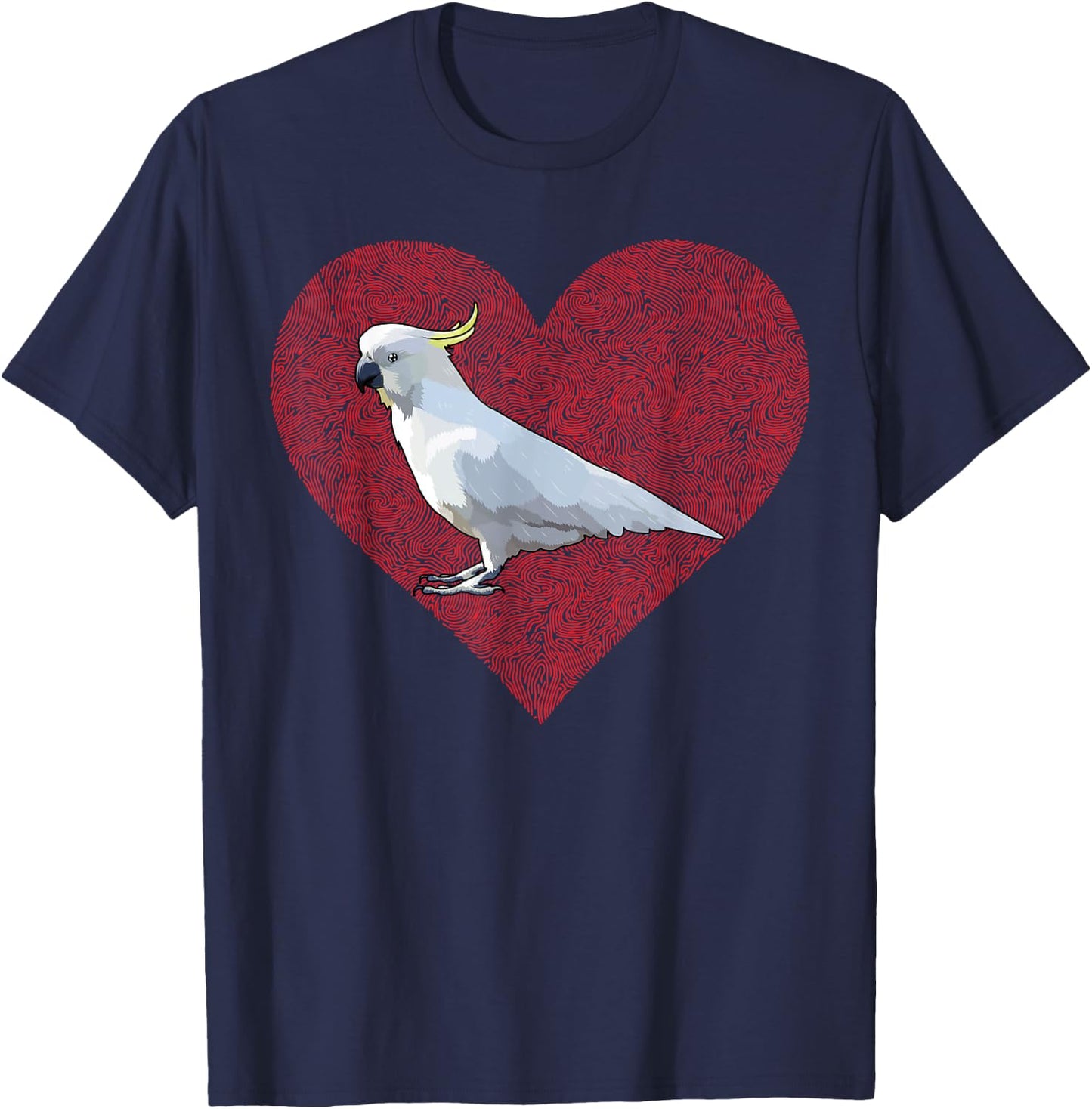 Cockatoo Valentines Day Bird Love Fingerprint T-Shirt - T-Shirt | Navy