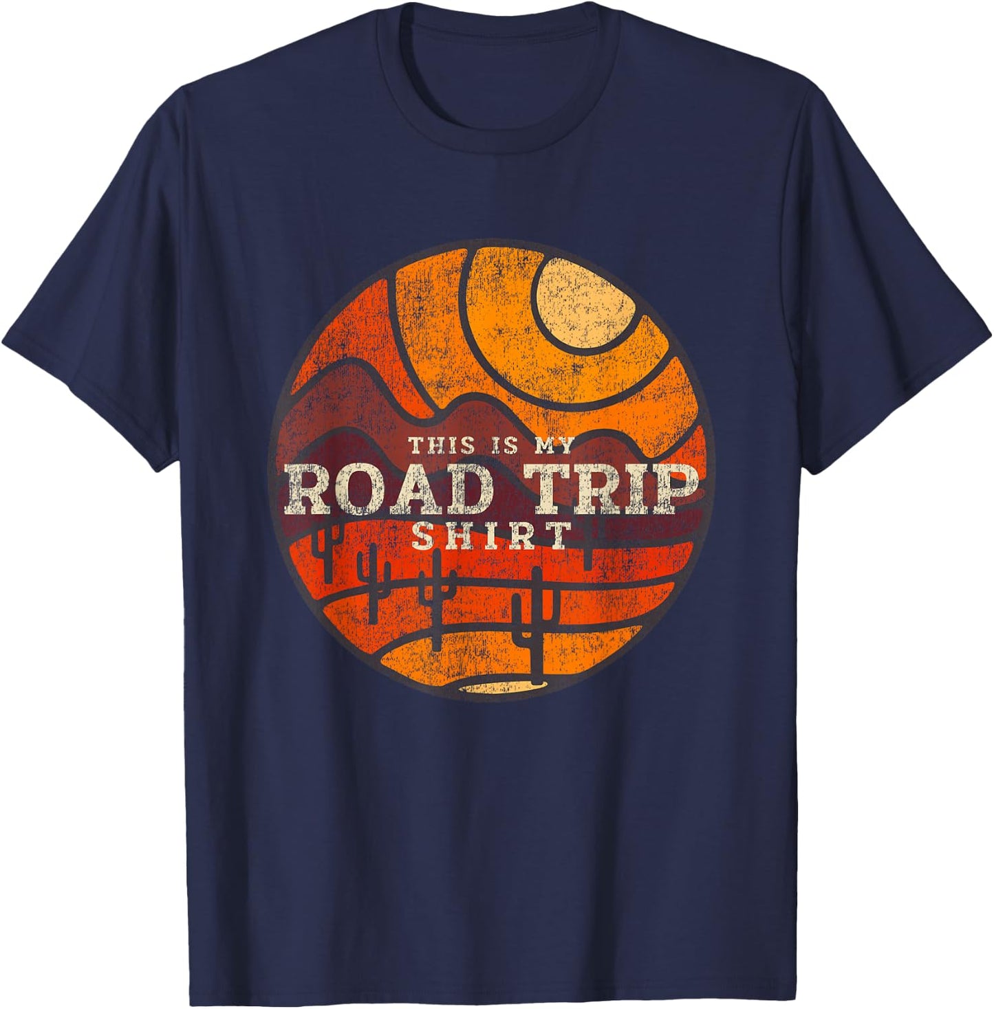 This Is My Road Trip Shirt Cactus Mountain Desert Sunset Art T-Shirt - T-Shirt | Navy