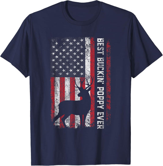 USA Flag Best Buckin' Poppy Ever Deer Hunting Father's Day T-Shirt - T-Shirt | Navy