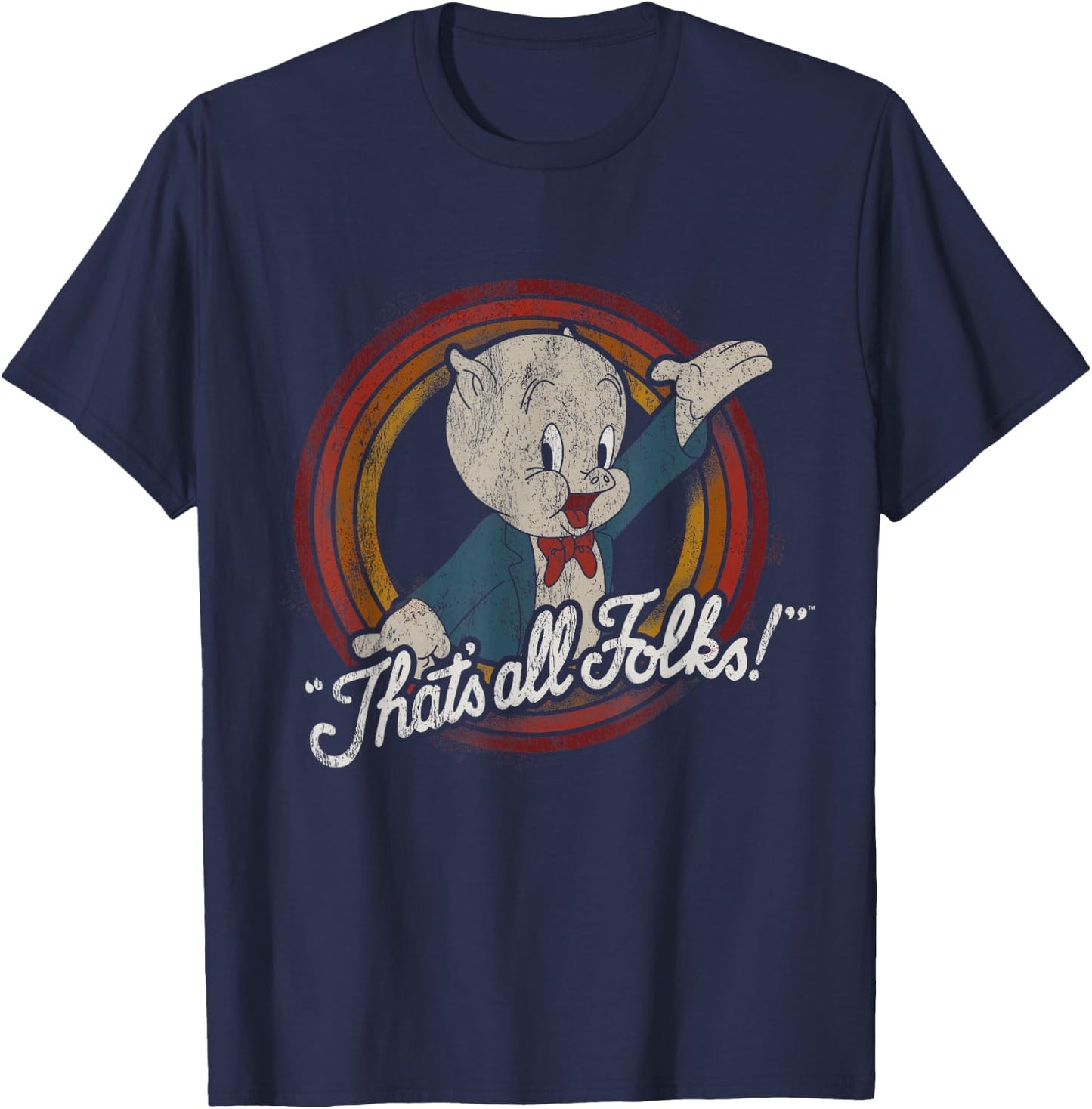 Looney Tunes Porky Pig That's All Folks Classic T-Shirt - T-Shirt | Navy