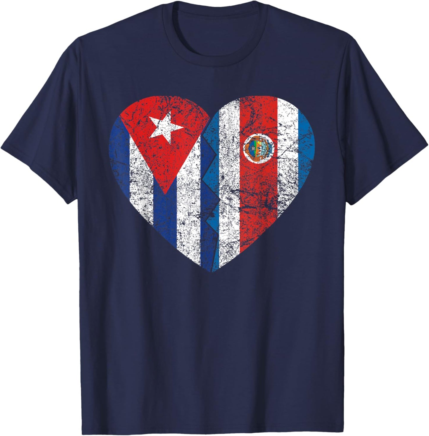 Costa Rican Cuban Flags Heart | Cuba Costa Rica Roots T-Shirt - T-Shirt | Navy