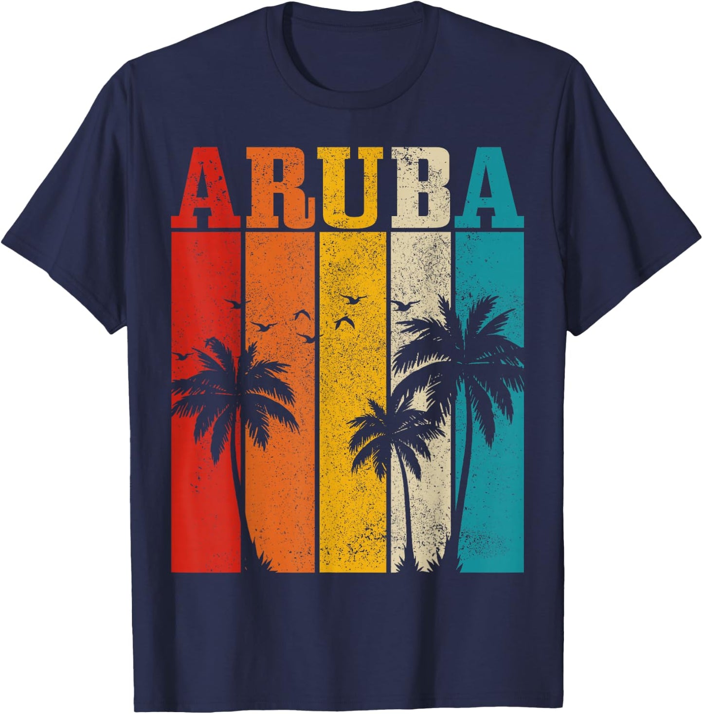 Aruba Vintage Surfer Palm Tree Souvenir T-Shirt - T-Shirt | Navy