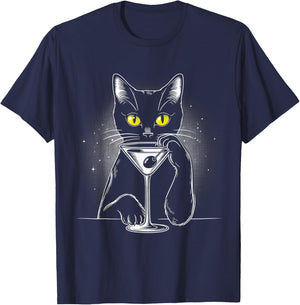 Black Cat Martini - Perfect for Cats and Drink Lovers T-Shirt - T-Shirt | Navy
