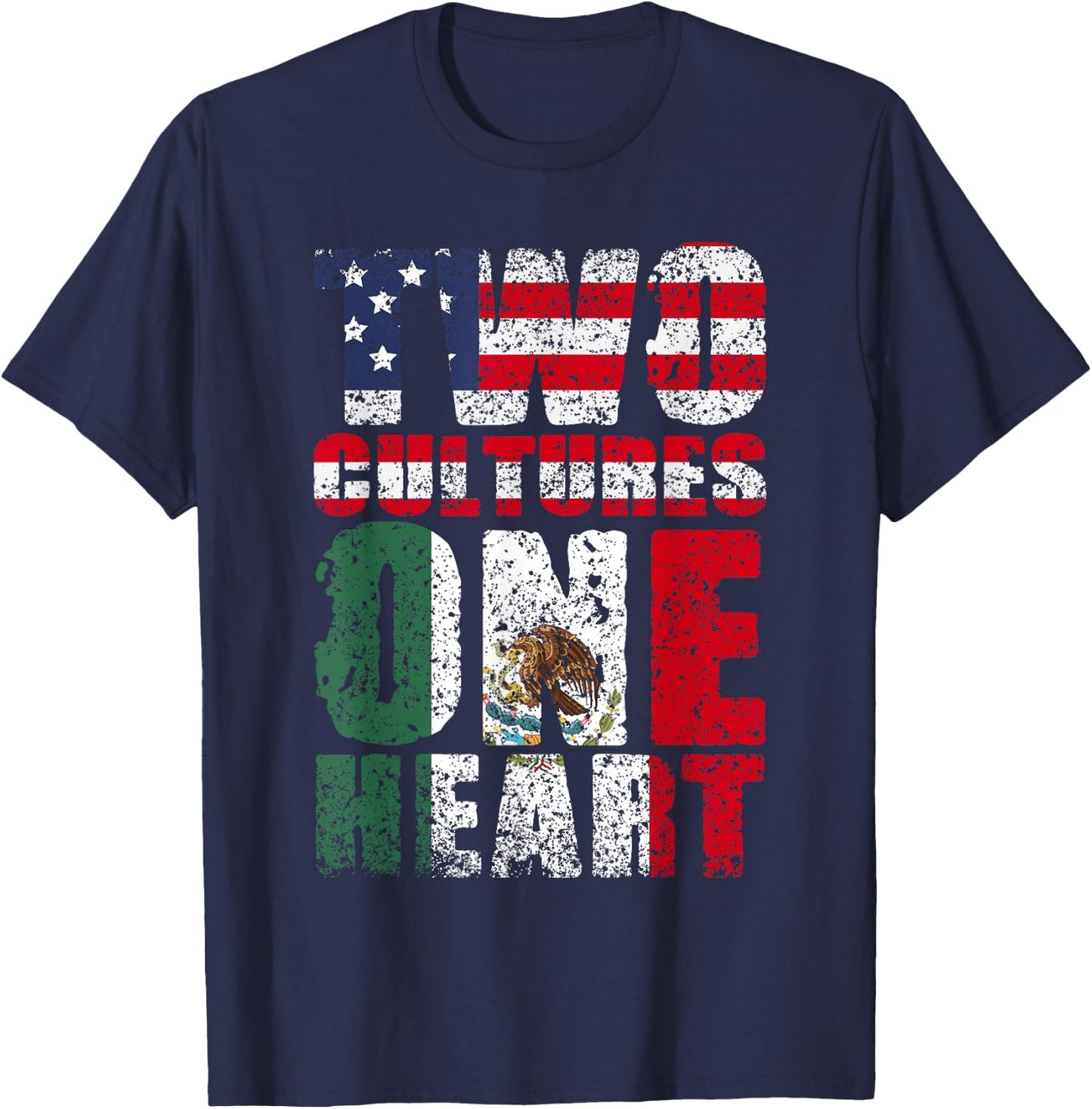 Zwei Kulturen EIN Herz Mexico USA Mexican American T-Shirt - T-Shirt | Navy