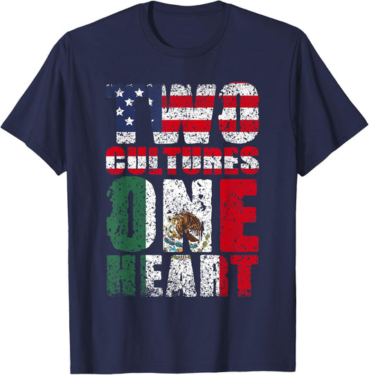 Zwei Kulturen EIN Herz Mexico USA Mexican American T-Shirt - T-Shirt | Navy