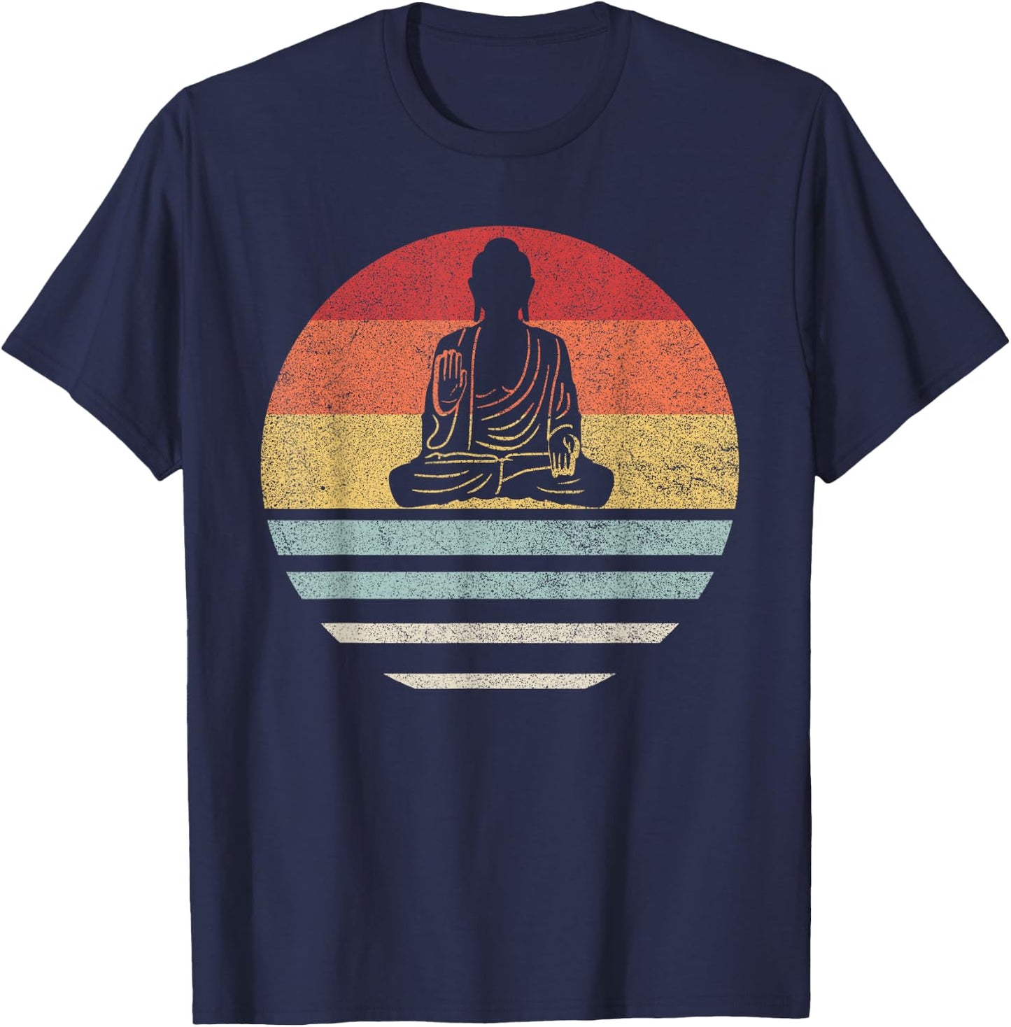 Vintage Retro Buddha Ying and Yang Zen Yoga T-Shirt - T-Shirt | Navy