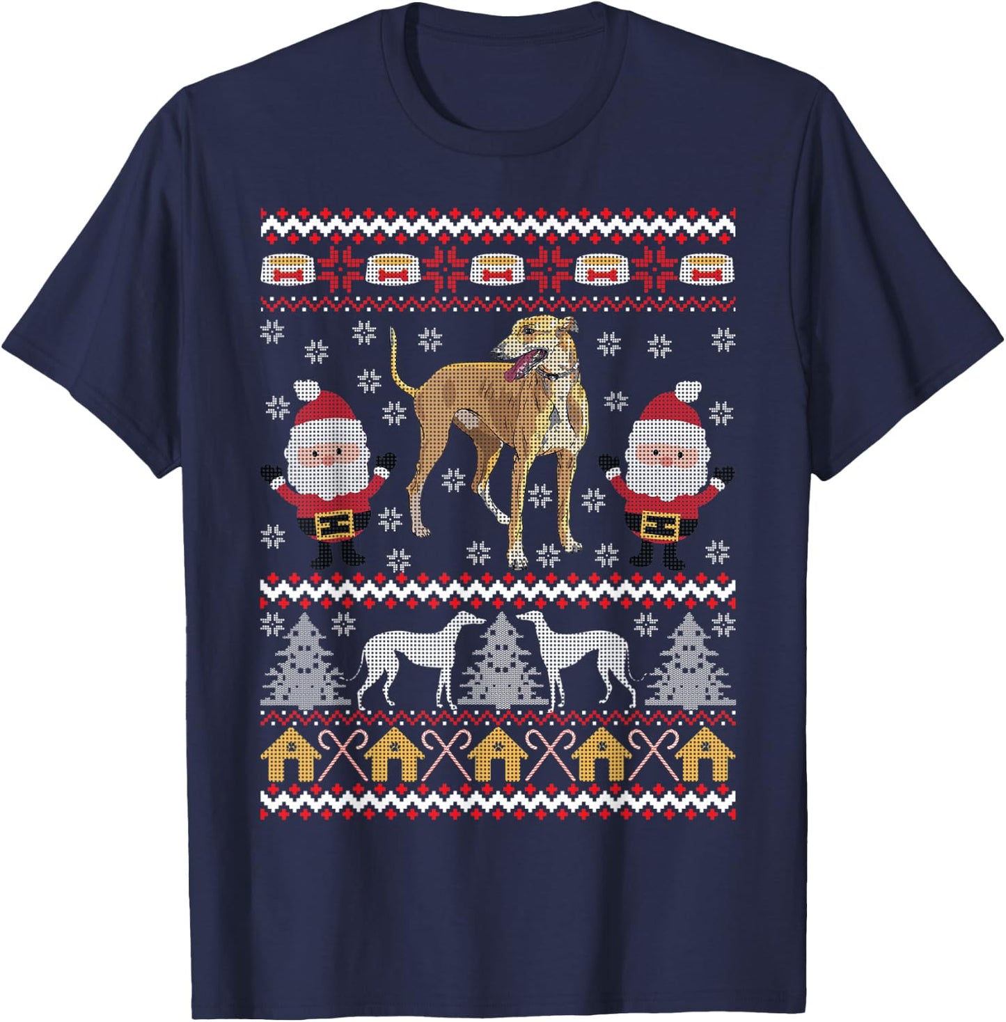 Greyhound Gifts Ugly Christmas Funny Dog Holiday Men Women Kids T-Shirt - T-Shirt | Navy