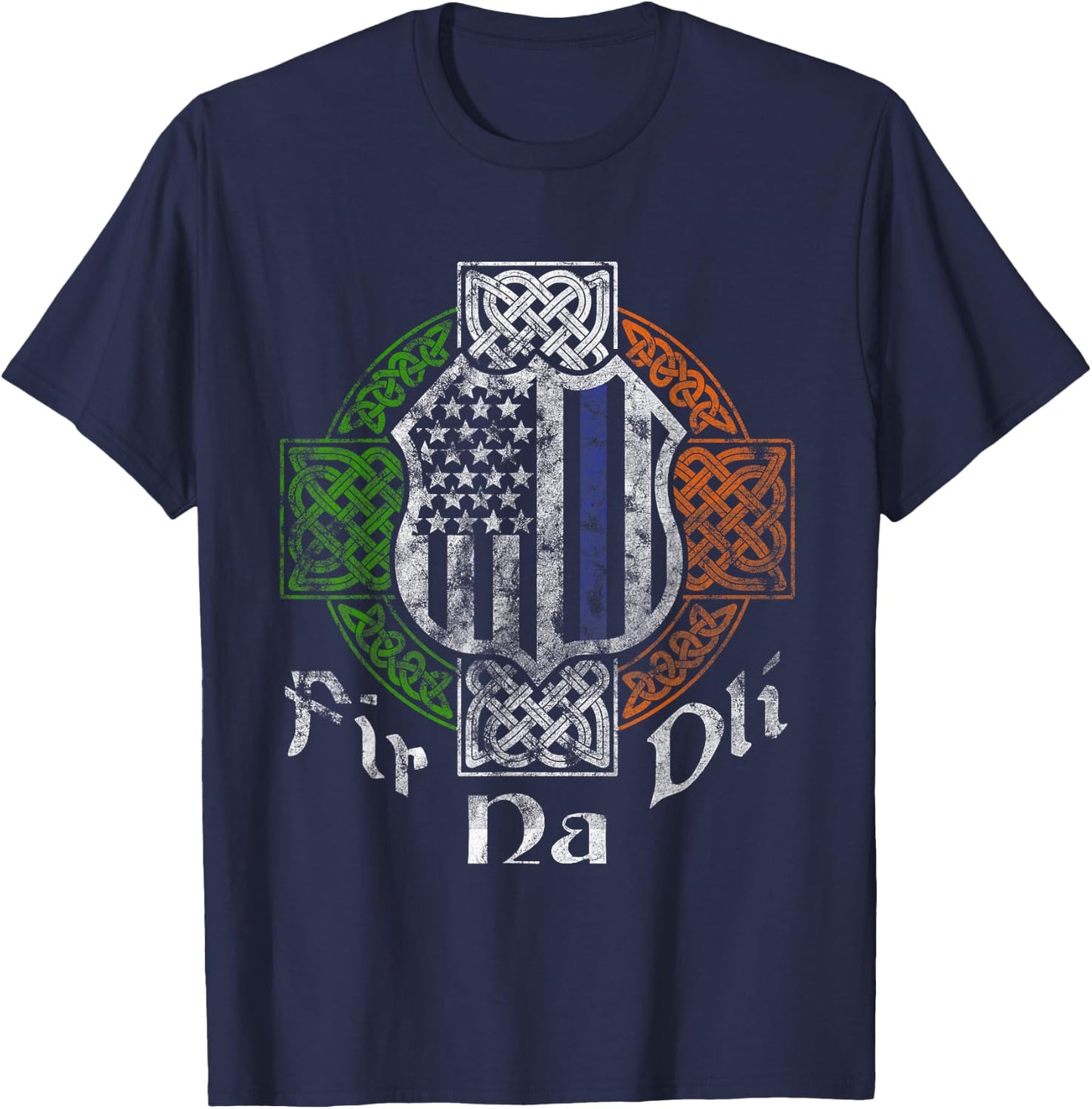 Thin Blue Line Shirt Fir Na Dli Celtic Cross Irish Police T-Shirt - T-Shirt | Navy