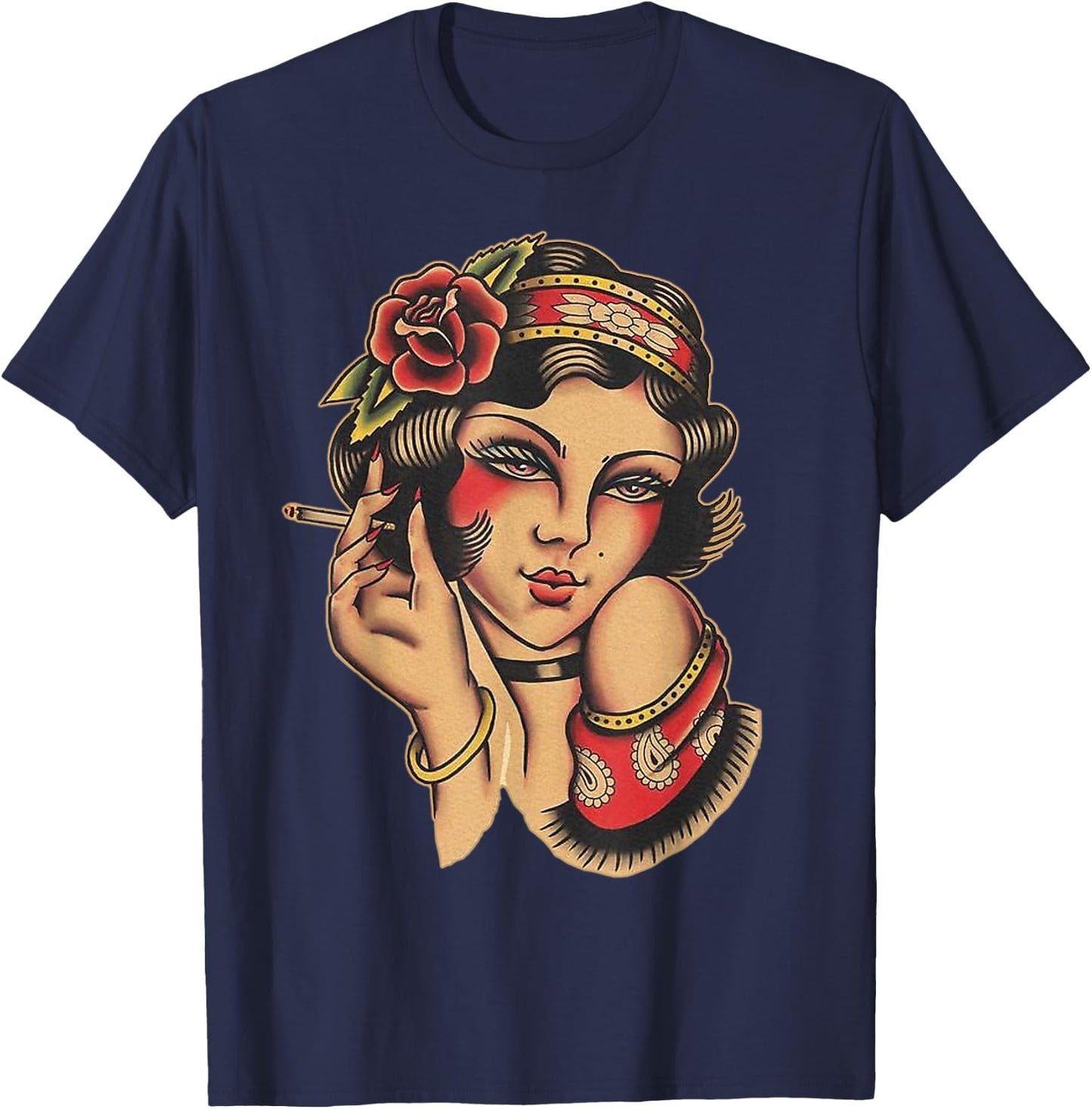 Pin-up Girl Traditional Tattoo Flash T-Shirt - T-Shirt | Navy
