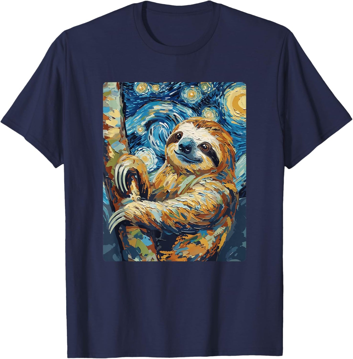 Art Funny Sloth Painting Artist Starry Night T-Shirt - T-Shirt | Navy