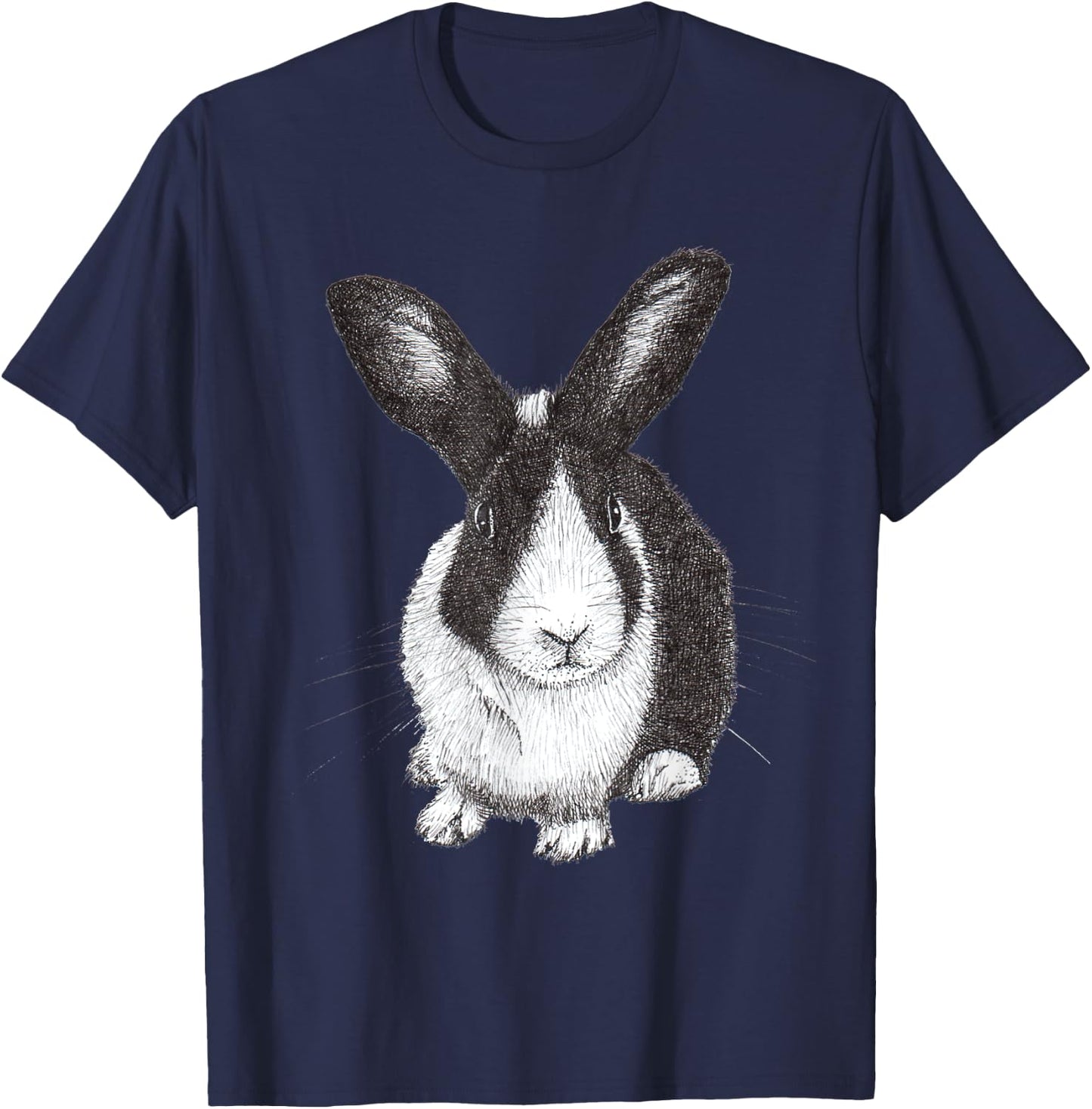 ChescaMade Dutch Bunny Rabbit Drawing - Women's Grey Rabbit Themed - Small - Classic Fit - Short Sleeve - Cotton, Polyester - Unique Rabbit Drawing Graphic T-Shirt - T-Shirt | Navy
