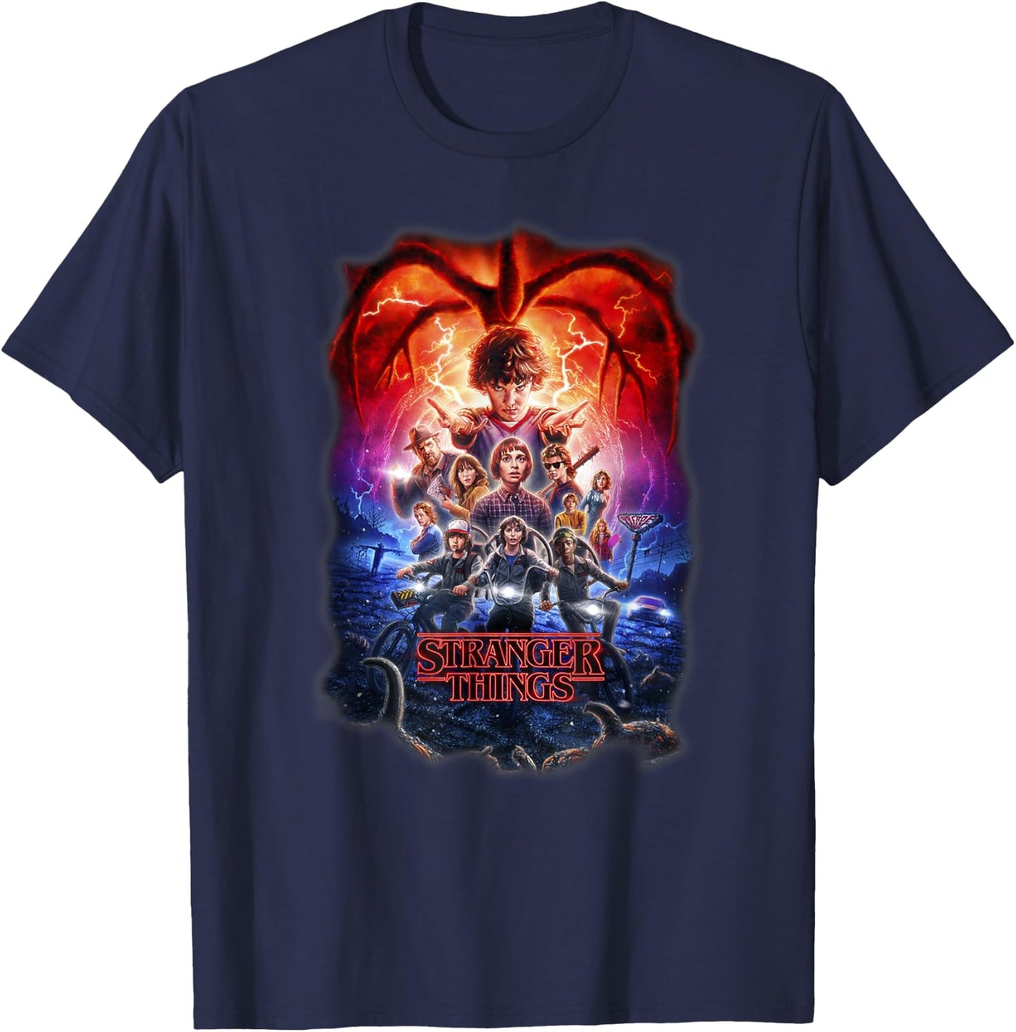 Stranger Things Group Shot Poster Fade T-Shirt - T-Shirt | Navy